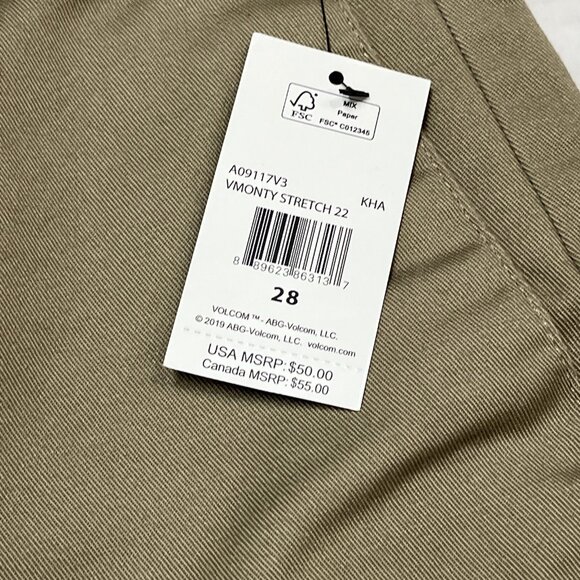 Volcom Shorts Mens 28 Vmonty Khaki Chino Casual Stretch Outdoor Comfort Beach - Picture 6 of 8